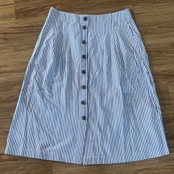 TALBOTS STRIPE BUTTON FRONT PLEATED SKIRT. Casual lightweight Sz 14 - Picture 1 of 7